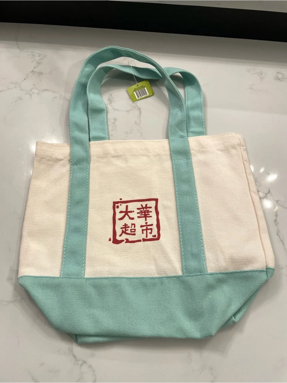 Canvas Tote Bag in Cream and Light Teal